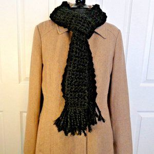 Black Scarf 85x5 Extra Long Goth Chunky Handmade Crochet Knit Unisex Wrap Warm
